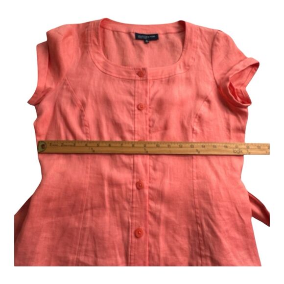 Jones New York Signature 100% Linen Blouse Womens M Pink Salmon Sleeves Pocket - Picture 10 of 13